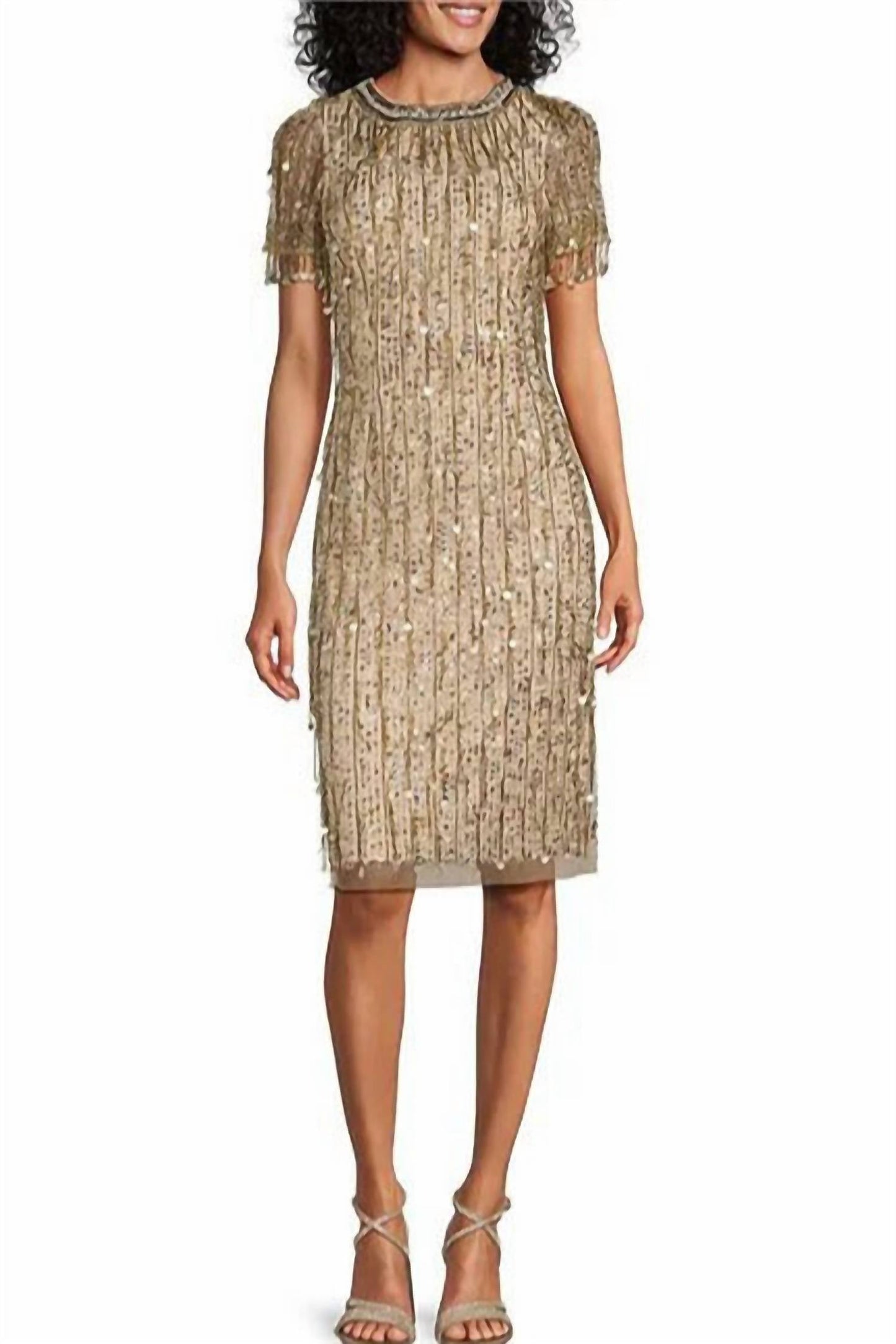Aidan Mattox - Beaded Sequin Crew Neck Short Sleeve Dress