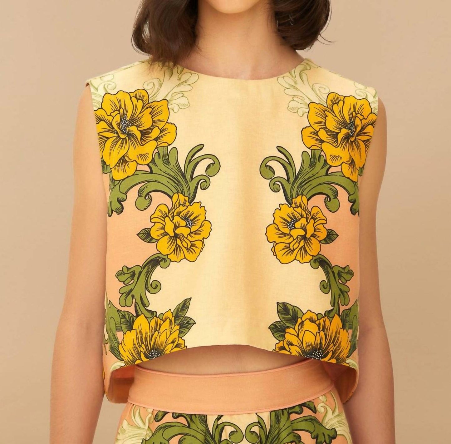 Farm Rio - Delicate Flower Arabesques Linen Crop Top