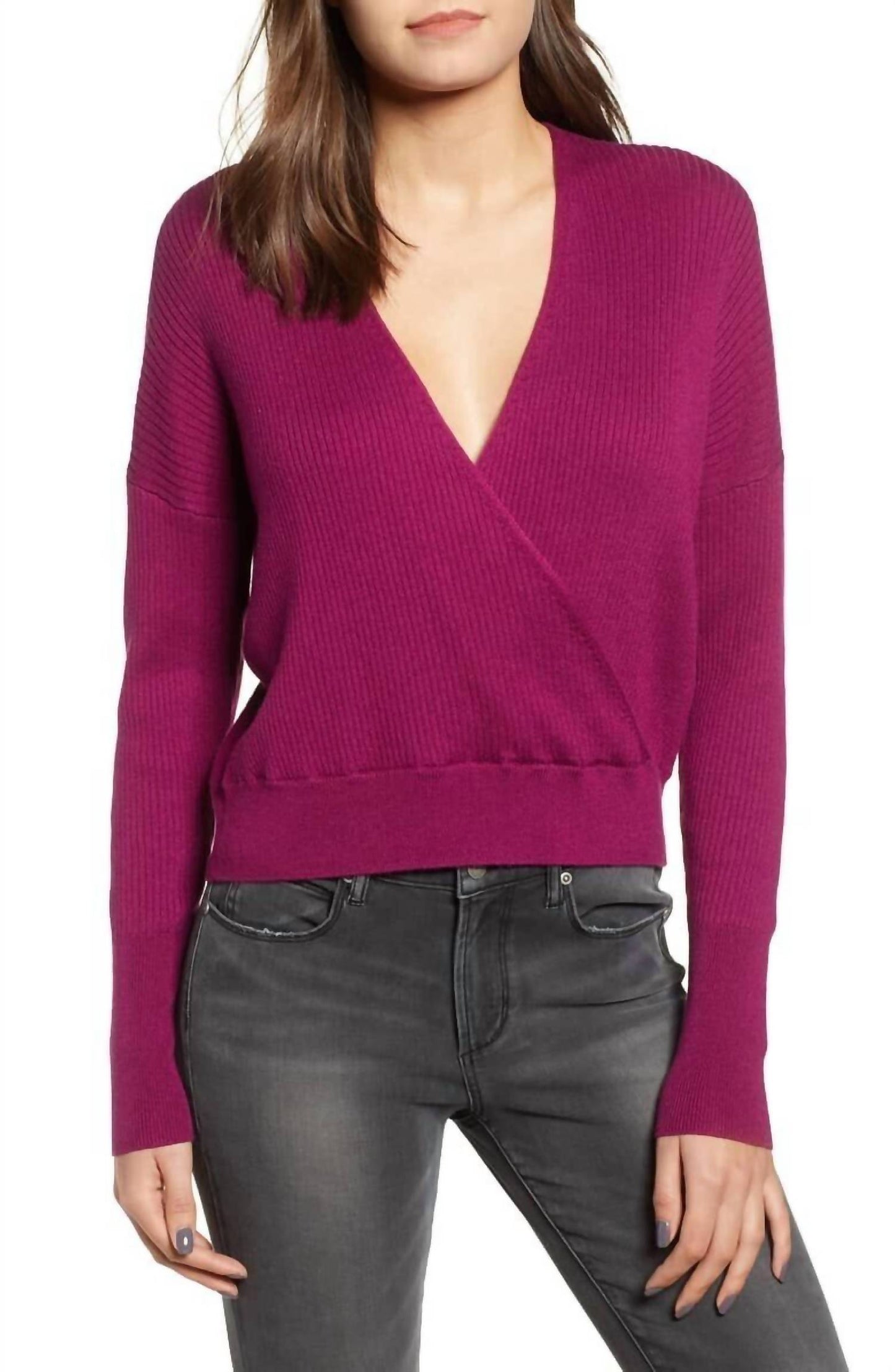 Leith - Rib Wrap Long Sleeve Crop Sweater