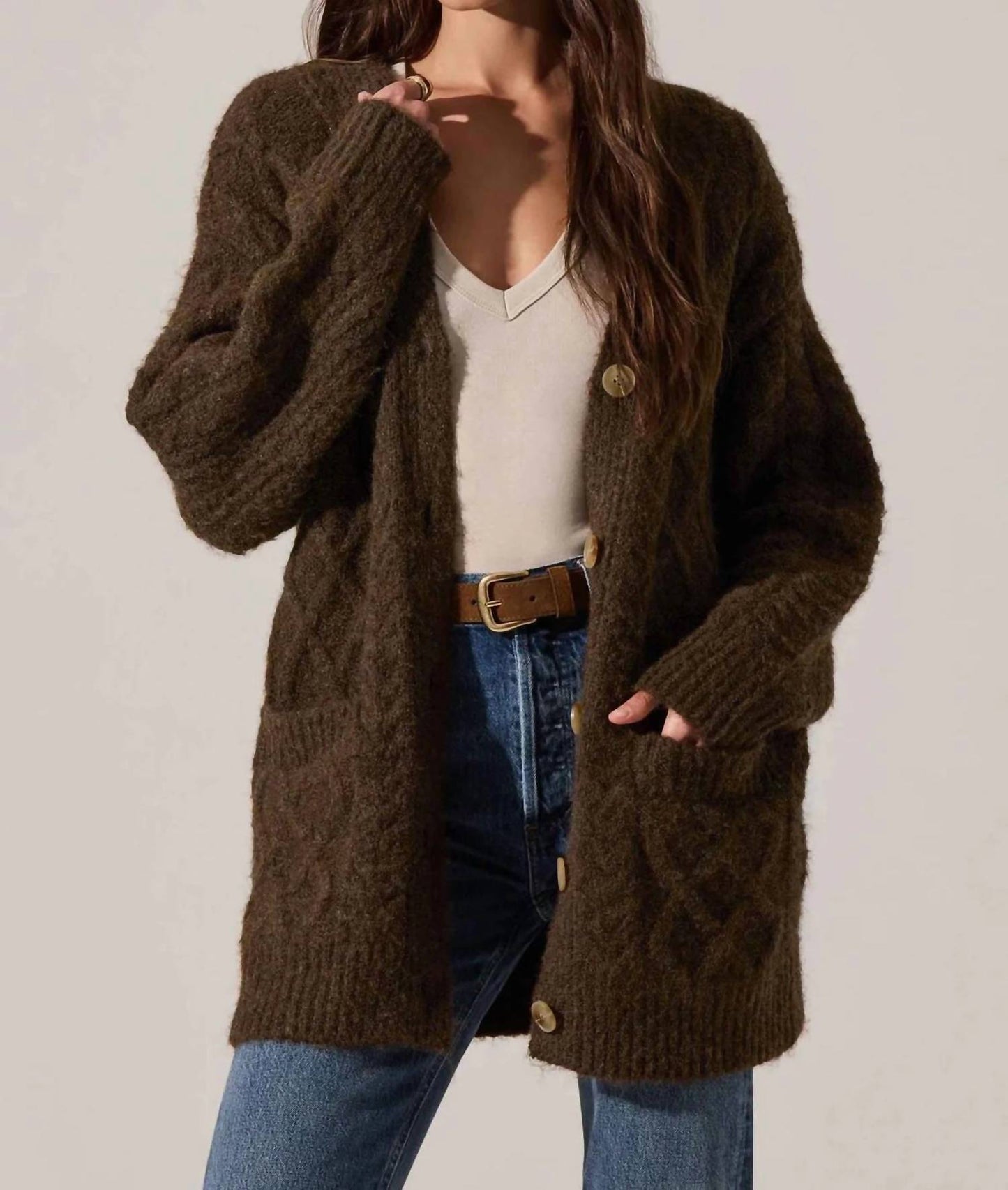 Astr - Charli Cable Knit Cardigan Sweater