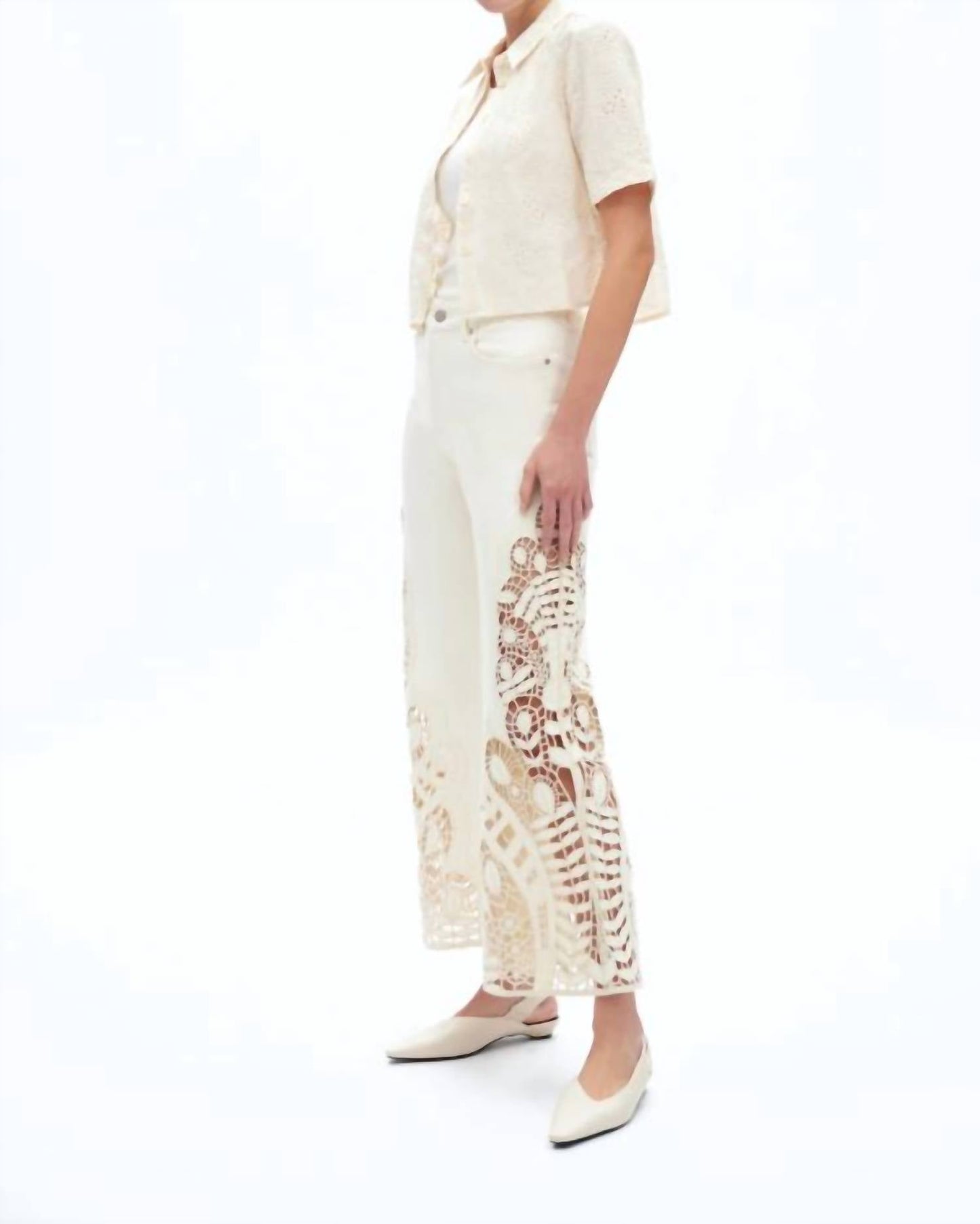 Bayeas - Embroidered High Rise Wide Leg Pants