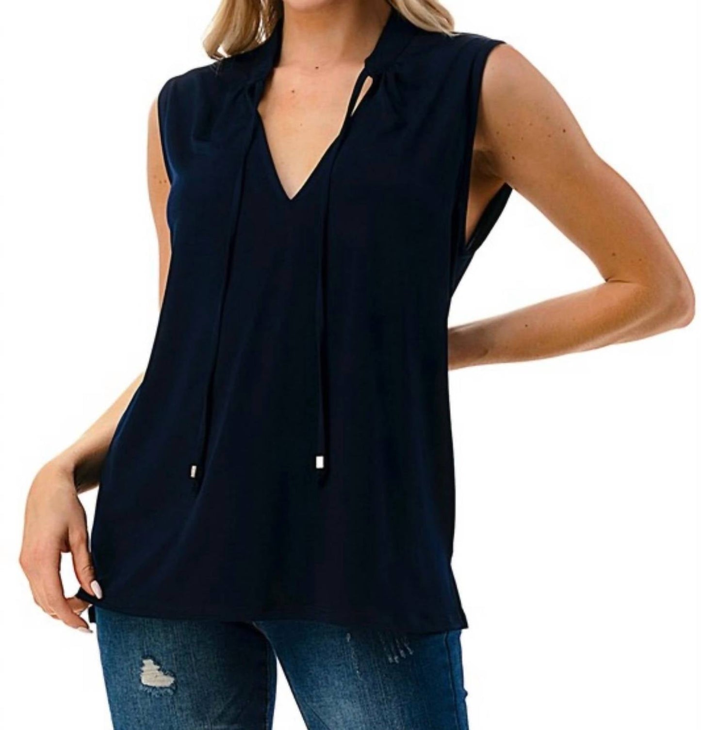 Ariella - Sleeveless V Neck Top With Tie Detailed Neck
