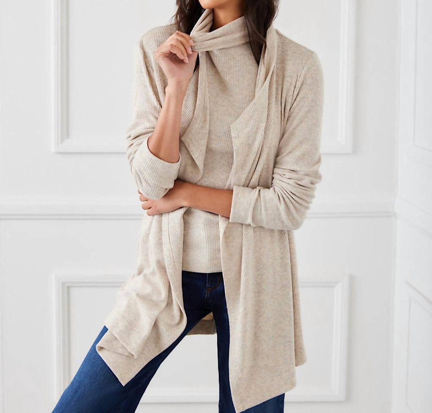 Karen Kane - Ribbed Drape Front Cardigan