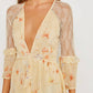 Topshop - Floral Print Lace Rhinestones Ruffle Midi Dress