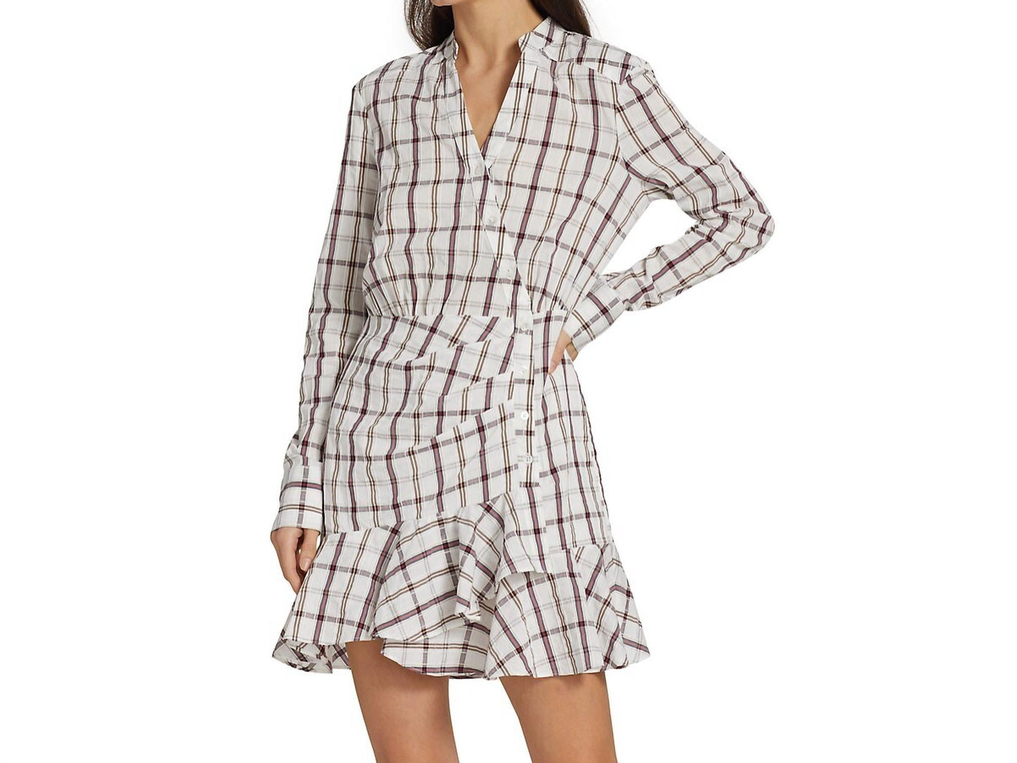 Veronica Beard - Sherry Long Sleeve Pleated Skirt Ruffle Trim Shirt Dress