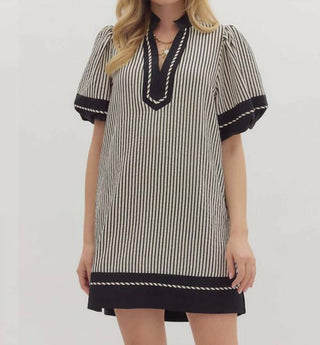 Entro - Stripe Split Collar Mini Dress