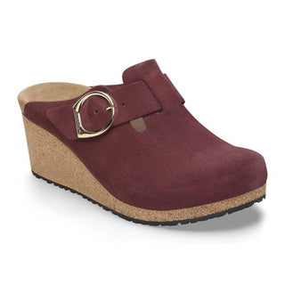 Birkenstock - Tamanco Feminino de Couro e Camurça com Fivela de Argola - Médio/Estreito