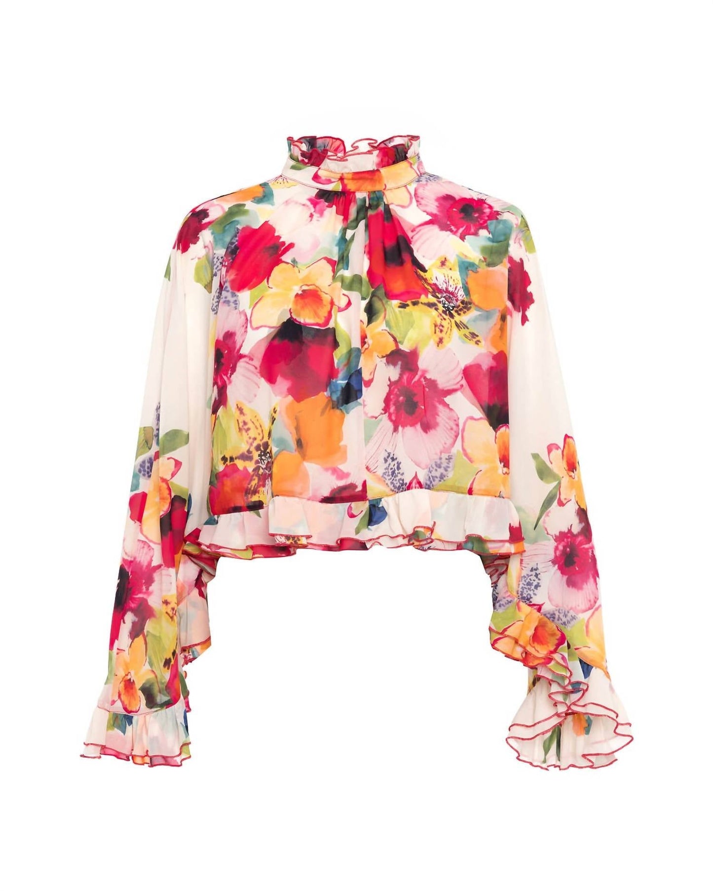 Theo The Label - Theia Orchid Print Ruffle Blouse