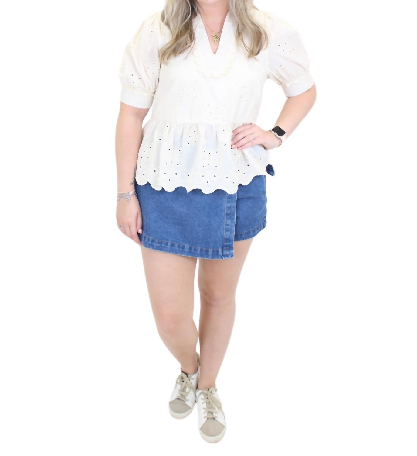 Entro - Eyelet Detail Peplum Top
