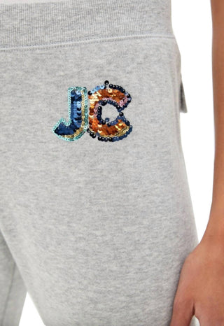 Juicy Couture - Calça de moletom feminina com acabamento em lantejoulas e felpa francesa