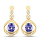 0.76 Carat Genuine Tanzanite and White Diamond 14K Yellow Gold Earrings