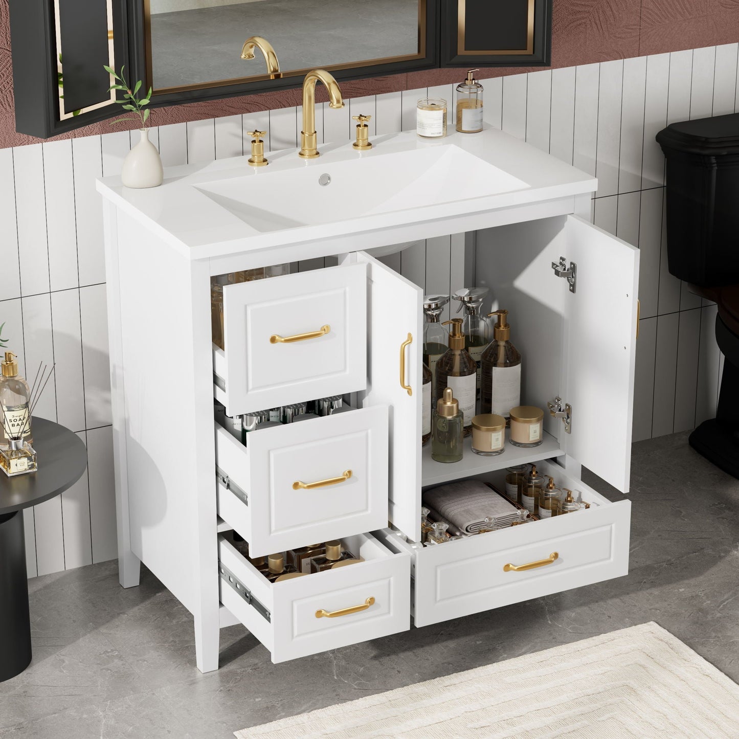 Bathroom Vanity With Sink, Soft Closing Doors & Drawers