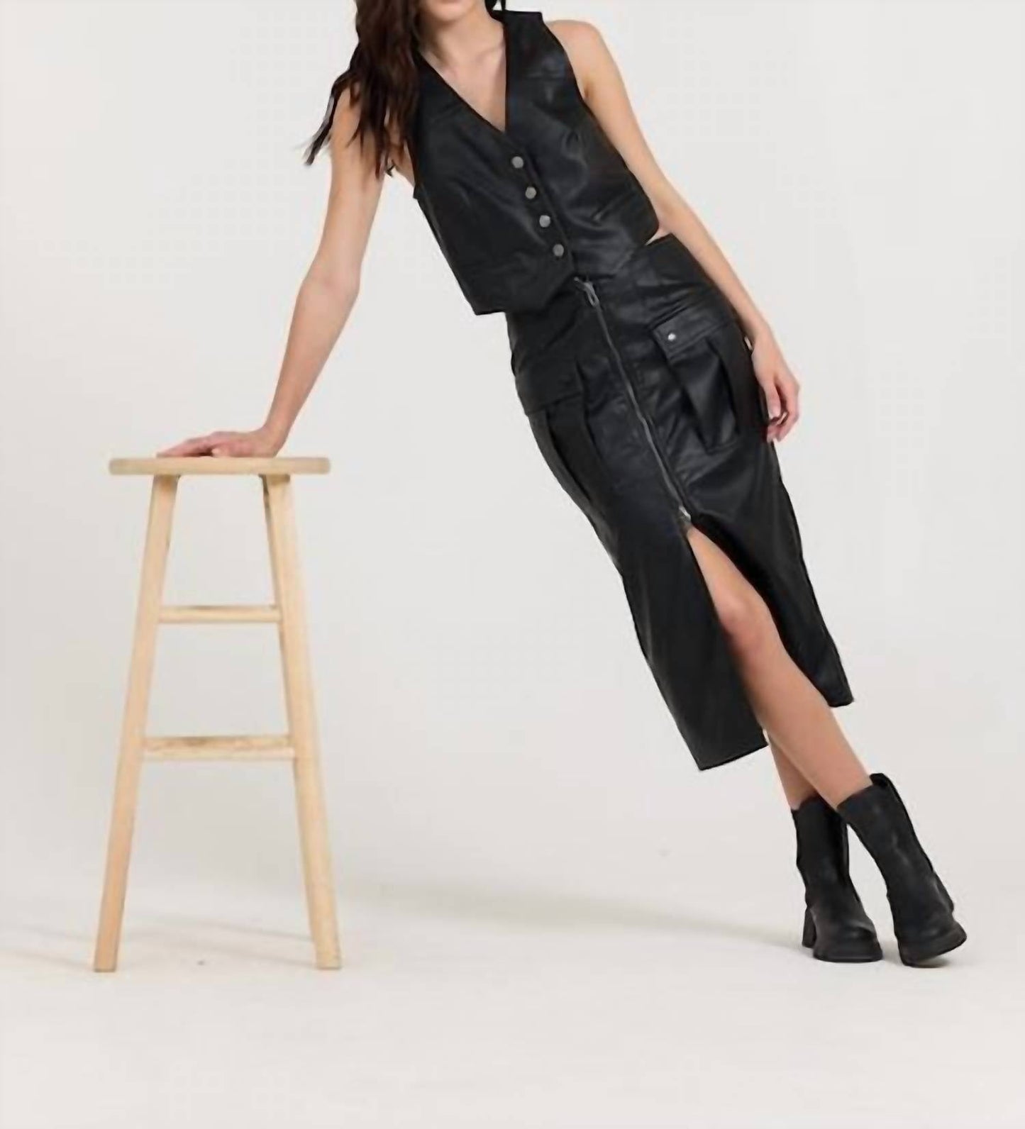 Vintage Havana - Leather Vest And Skirt Set