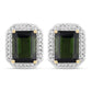 3.57 Carat Genuine Green Tourmaline and White Diamond 14K Yellow Gold Earrings