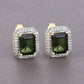 3.57 Carat Genuine Green Tourmaline and White Diamond 14K Yellow Gold Earrings