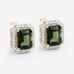 3.57 Carat Genuine Green Tourmaline and White Diamond 14K Yellow Gold Earrings