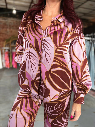 Fate - Tropical Print Satin Top
