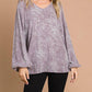 Cotton Bleu - Hacci Brushed V Neck Long Sleeve Top