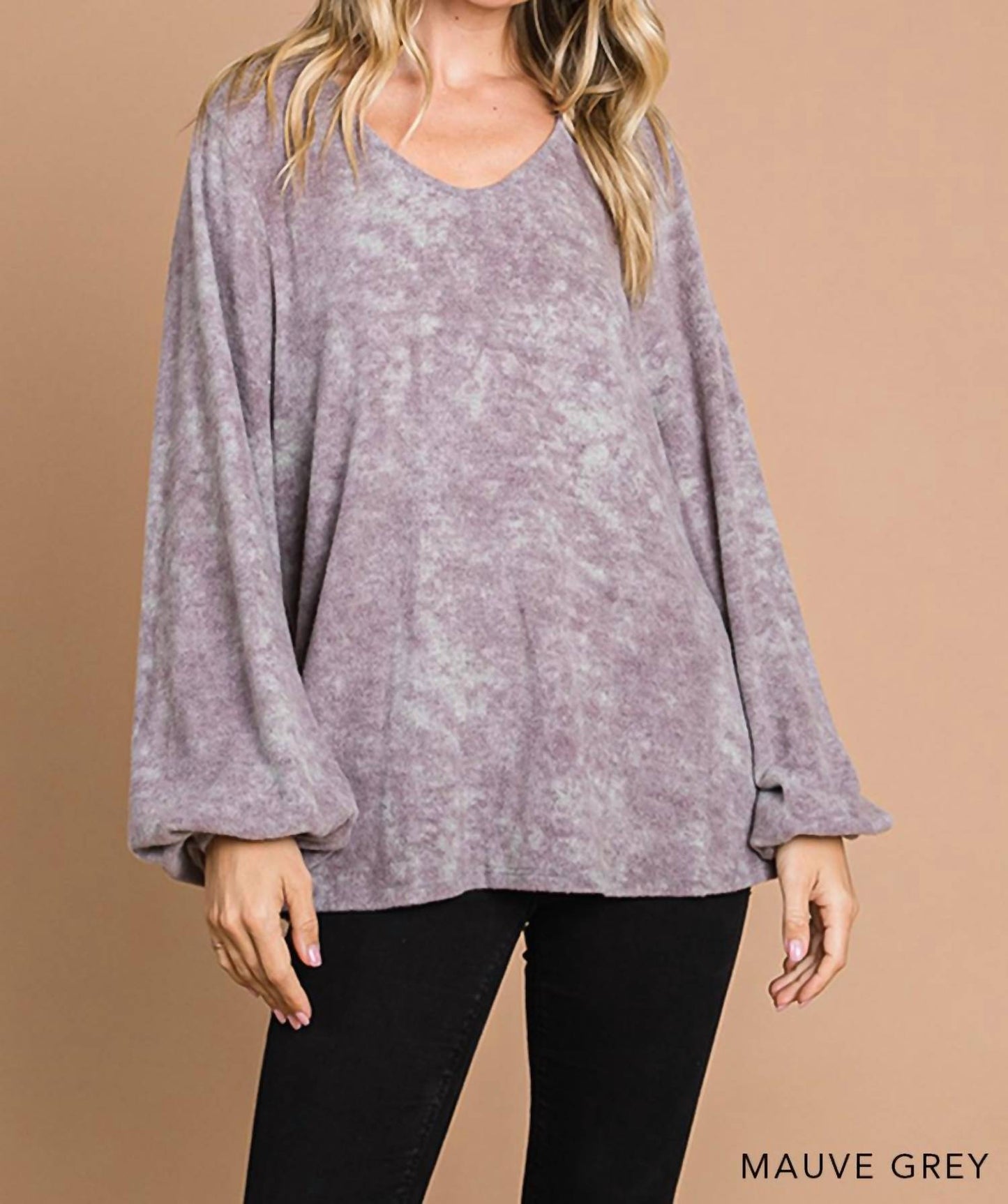 Cotton Bleu - Hacci Brushed V Neck Long Sleeve Top