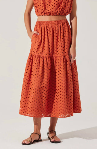 Astr - Jayne Eyelet Tiered Midi Skirt