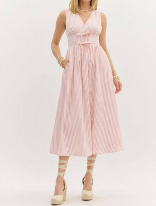 Entro - Striped Empire Waist Bow Front Midi Dress