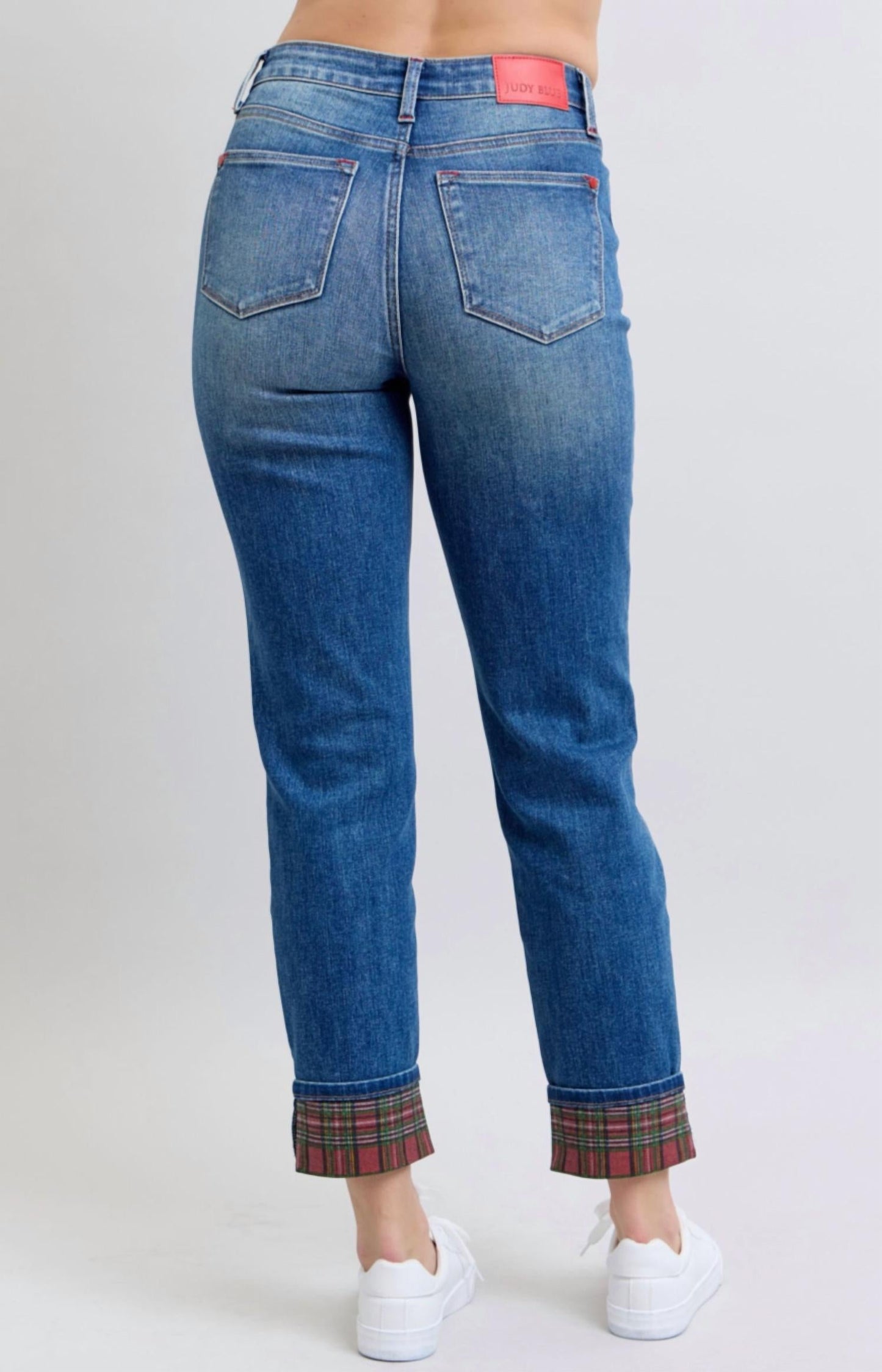 Judy Blue - Plaid Print Cuff Boyfriend Jean