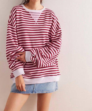 Free People - Suéter clássico listrado oversized com gola redonda