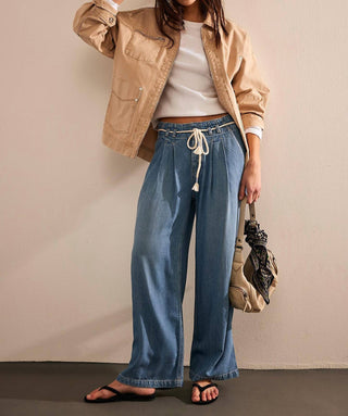 Free People - Calça jeans Dakota com cintura franzida e puxada