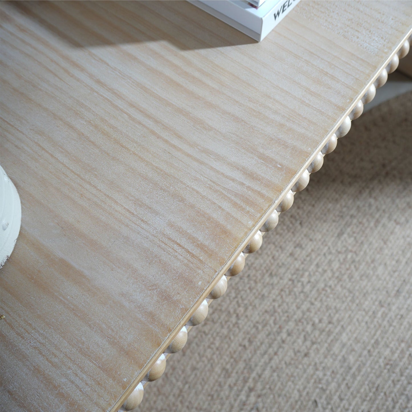 59in Console Table with Wood Beads and Curved Waterfall-Style Frame