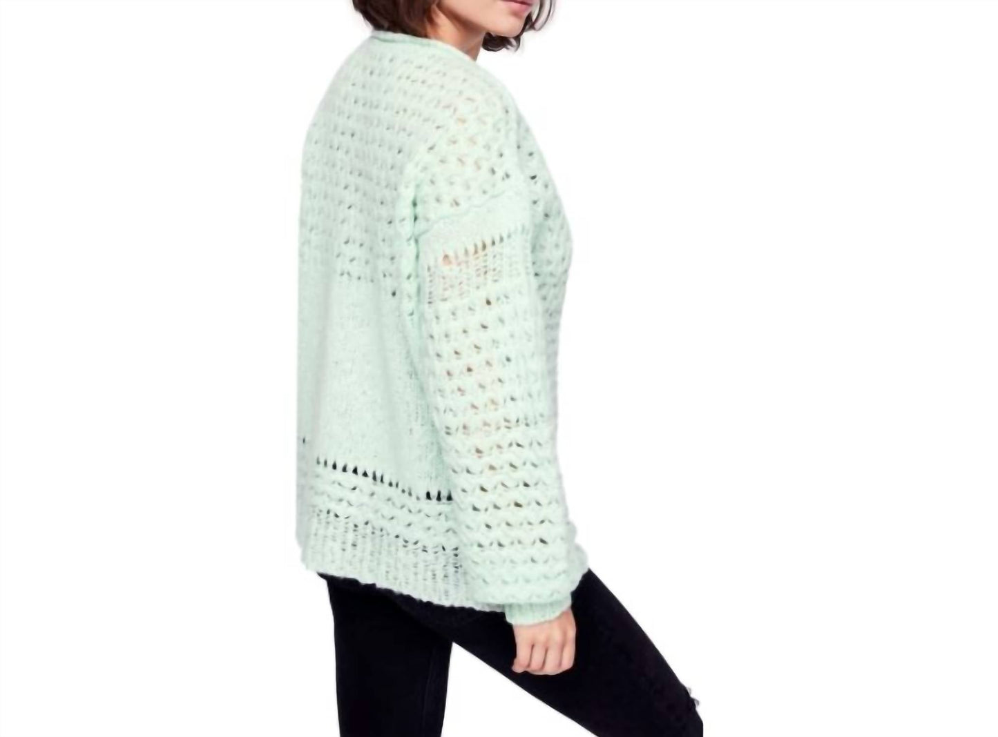 Free People - Crochet Wool Blend Pullover Sweater Mint Green