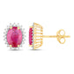 3.14 Carat Genuine Ruby and White Diamond 14K Yellow Gold Earrings