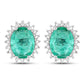 2.66 Carat Genuine Zambian Emerald and White Diamond 14K White Gold Earrings