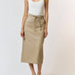 Lalavon - Polyurethane Leather Waist Tie Midi Skirt