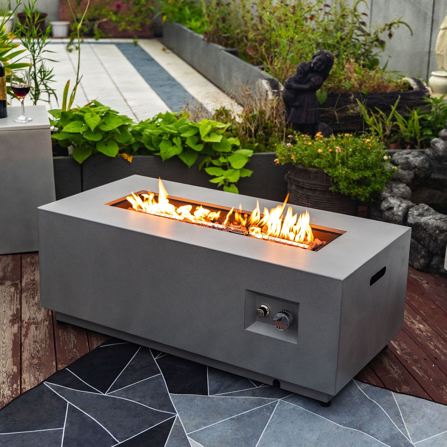 42" Propane Gas Fire Pit Table with Glass Wind Guard