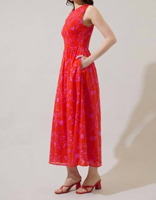 Sugarlips - Arlett Floral Smocked Sleeveless Midi Dress