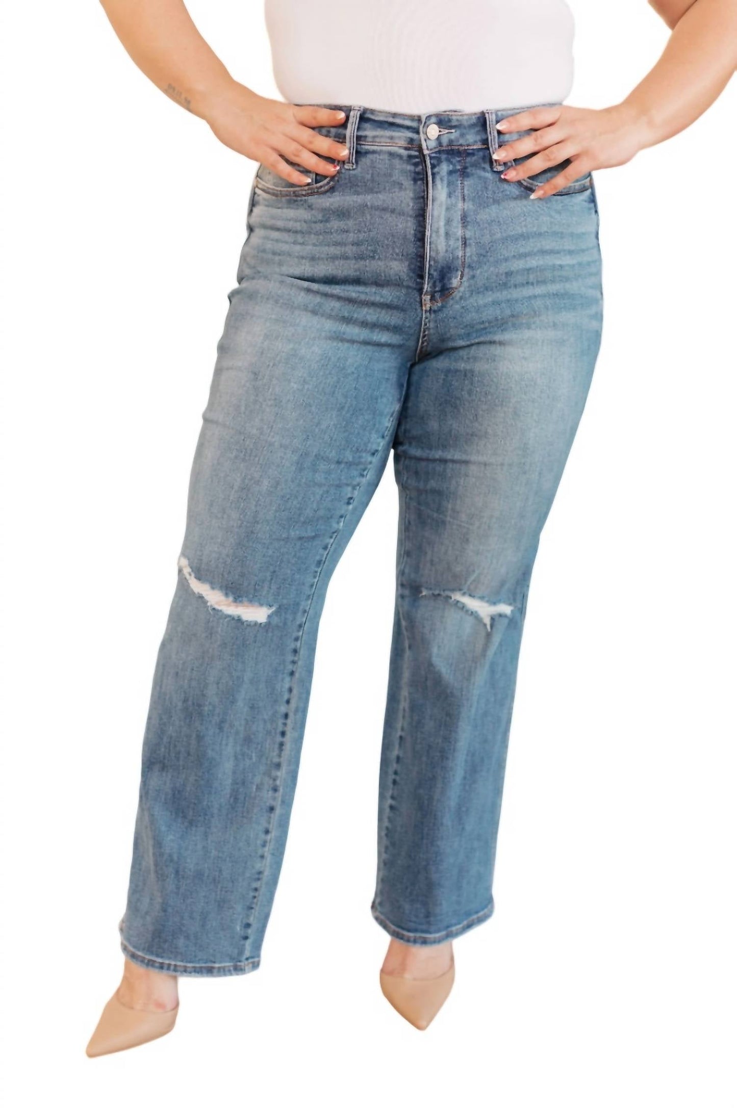 Judy Blue - High Rise Control Top Distressed Straight Jeans