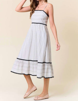 Doe And Rae - Striped Rick Rack Trimmed Tiered Midi Dress