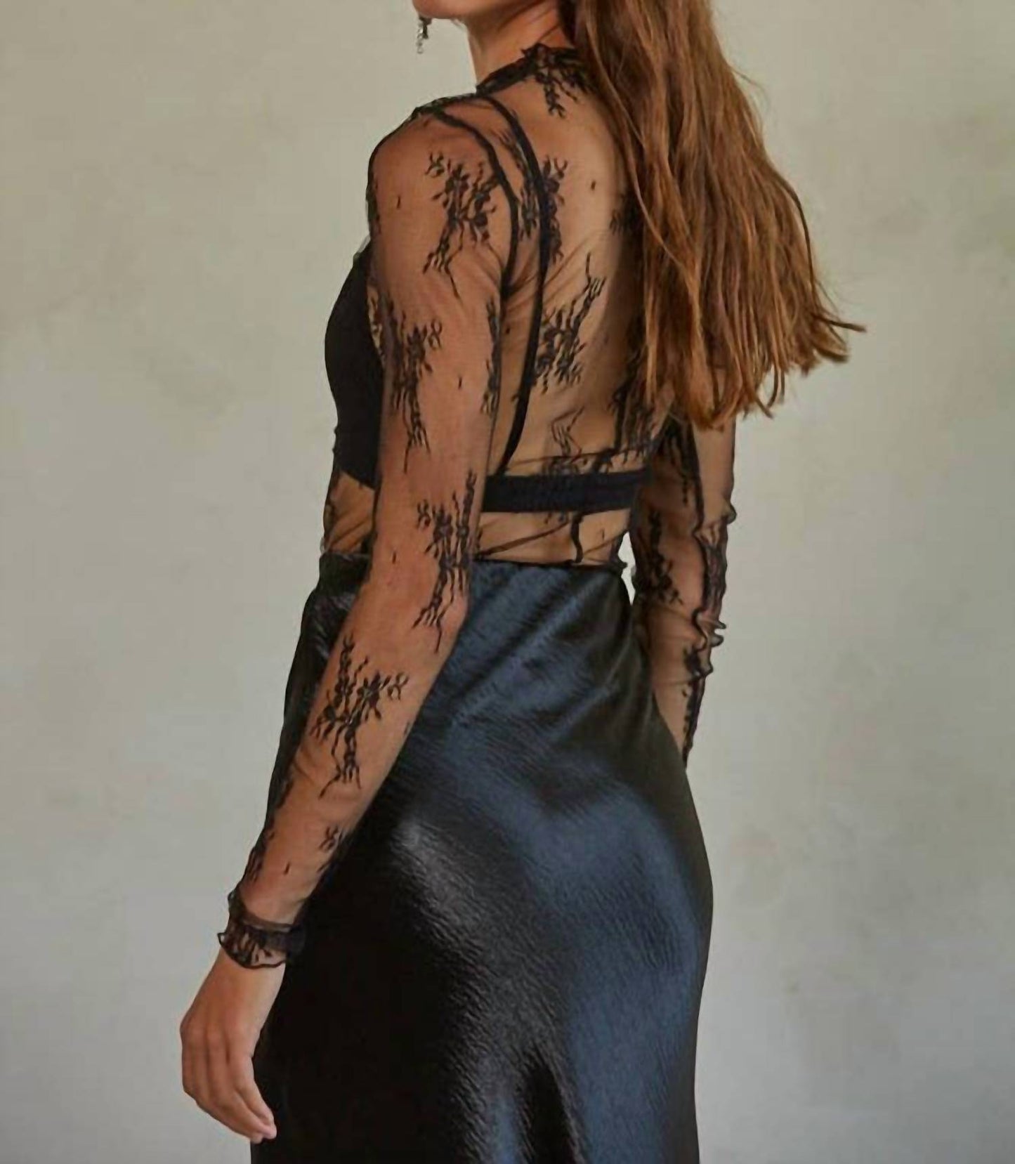 By Together - Knit Jacquard Lace Mock Neck Top