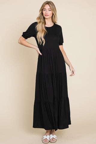 Vestido longo de manga curta em camadas BOMBOM