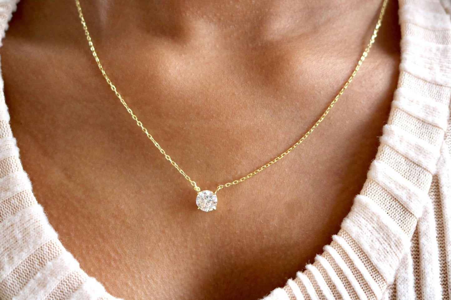 Allyanna Gifts - Women's Prong Round Moissanite Necklace