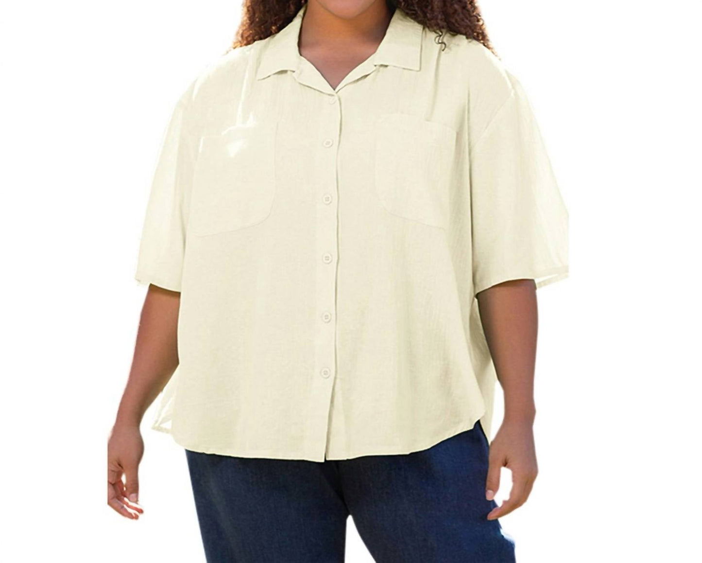 On The Plus Side - Cotton Short Sleeve Collar Shirt - Plus