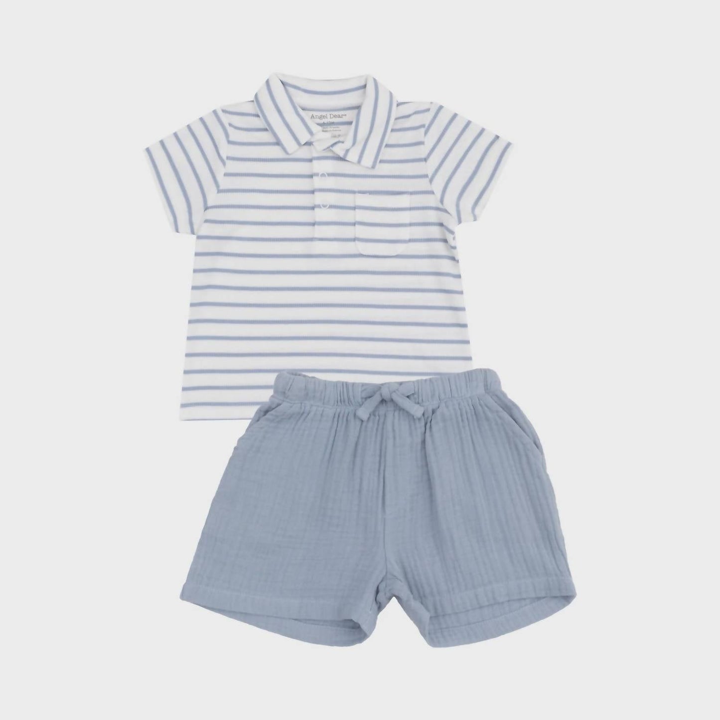 Angel Dear - Boys' French Stripe Polo Shirt And Muslin Short