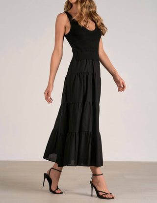 Elan - Vestido sem mangas em camadas com babados na bainha em malha trançada e corte em A