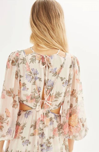 Topshop - Vestido longo de chiffon transparente texturizado com estampa floral