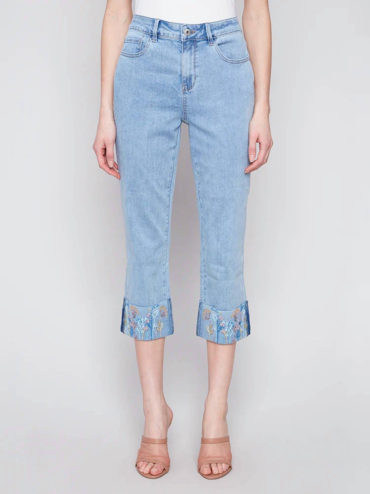 Charlie B - Embroidered Cuff Cropped Jean