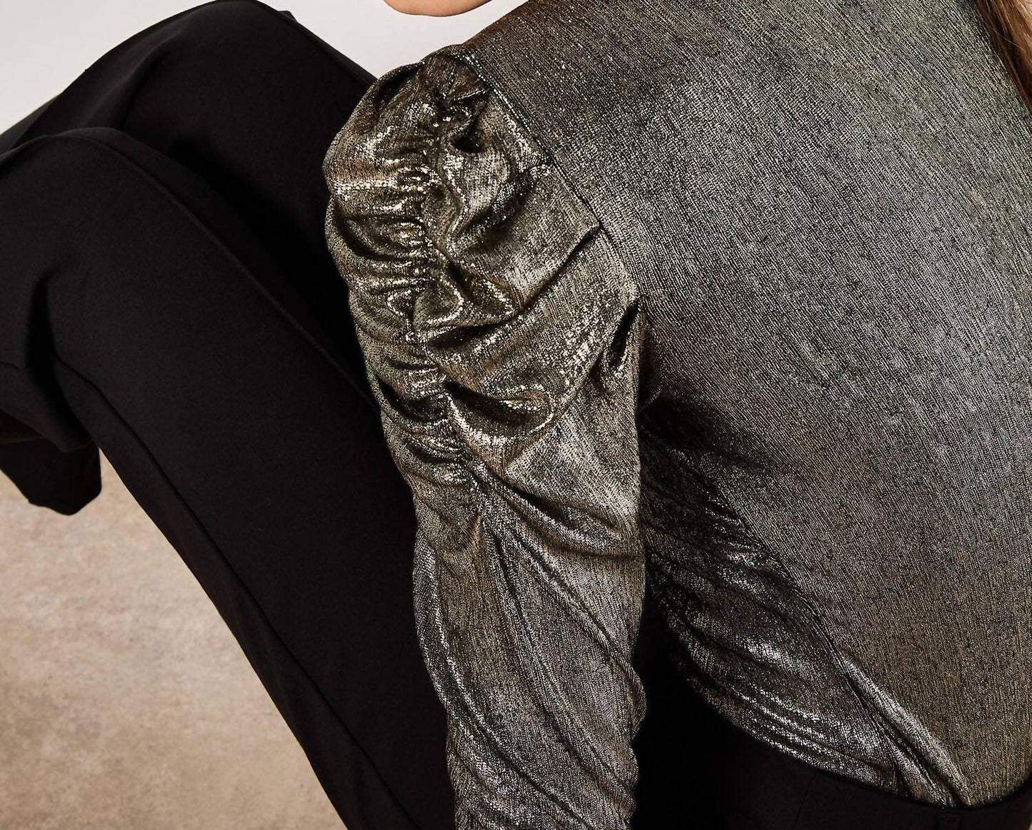 Apricot - Ruched Sleeve Metallic Top