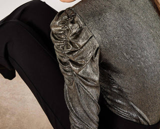 Apricot - Ruched Sleeve Metallic Top