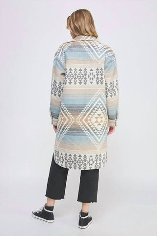 Allie Rose - Tribal Pattern Button Front Shacket With Pockets