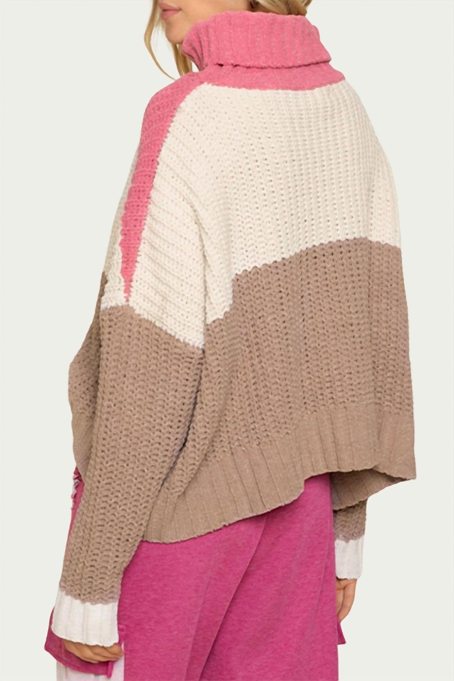 Pol - TEXTURED COLORBLOCK TURTLENECK SWEATER