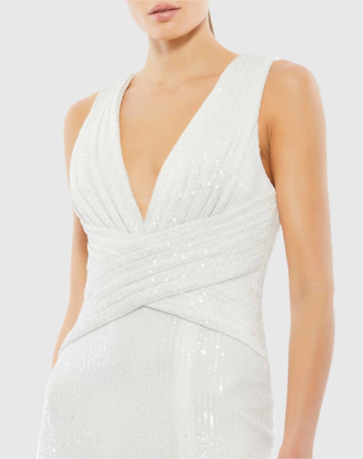 Mac Duggal - V-neck Sequin Wrap Waist Gown